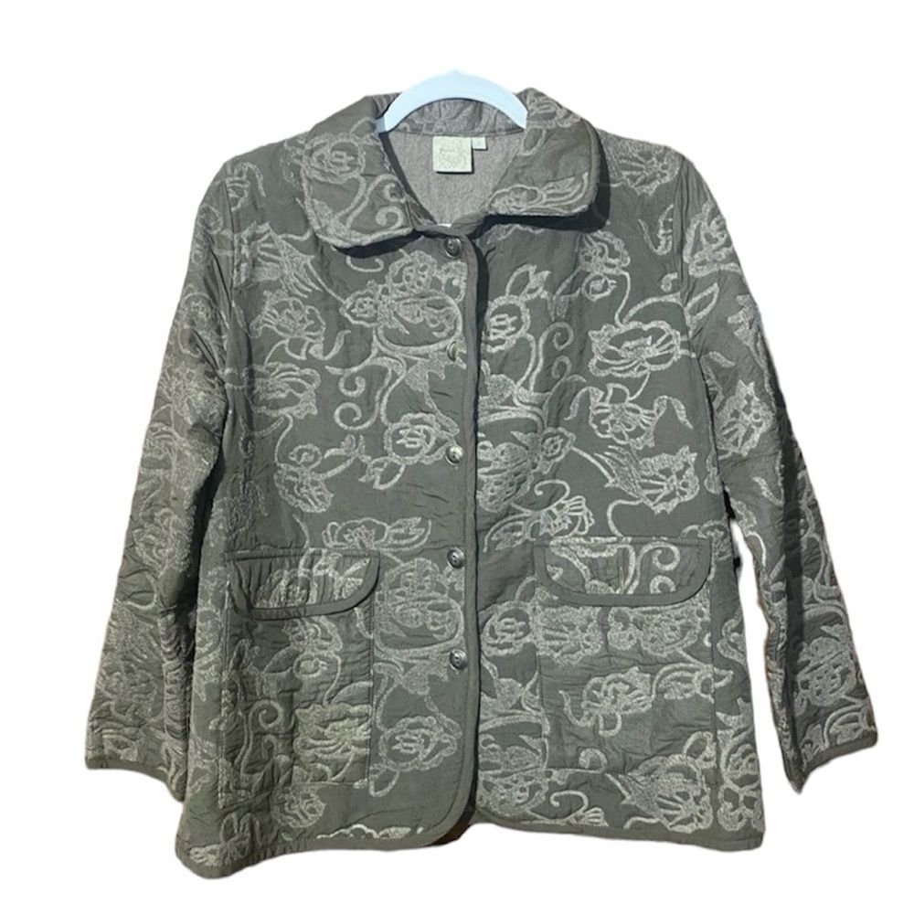 Focus Textured Tapestry Button Down Collared Jacket/Blazer Women's Size Small